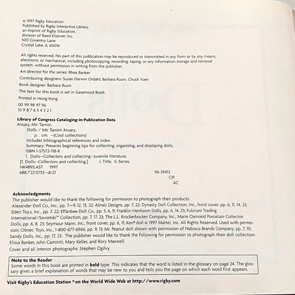 Dolls Hardcover Mir Tamim Ansary Cool Collections Series Vintage 90s Childrens - Picture 5 of 8